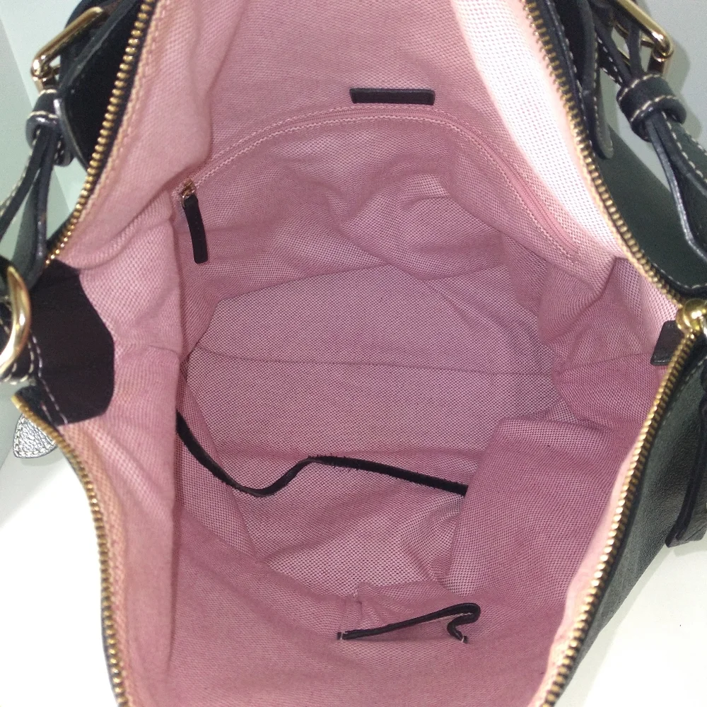 DOONEY & BOURKE DILLEN Black Pebbled Leather Large Hobo Bag